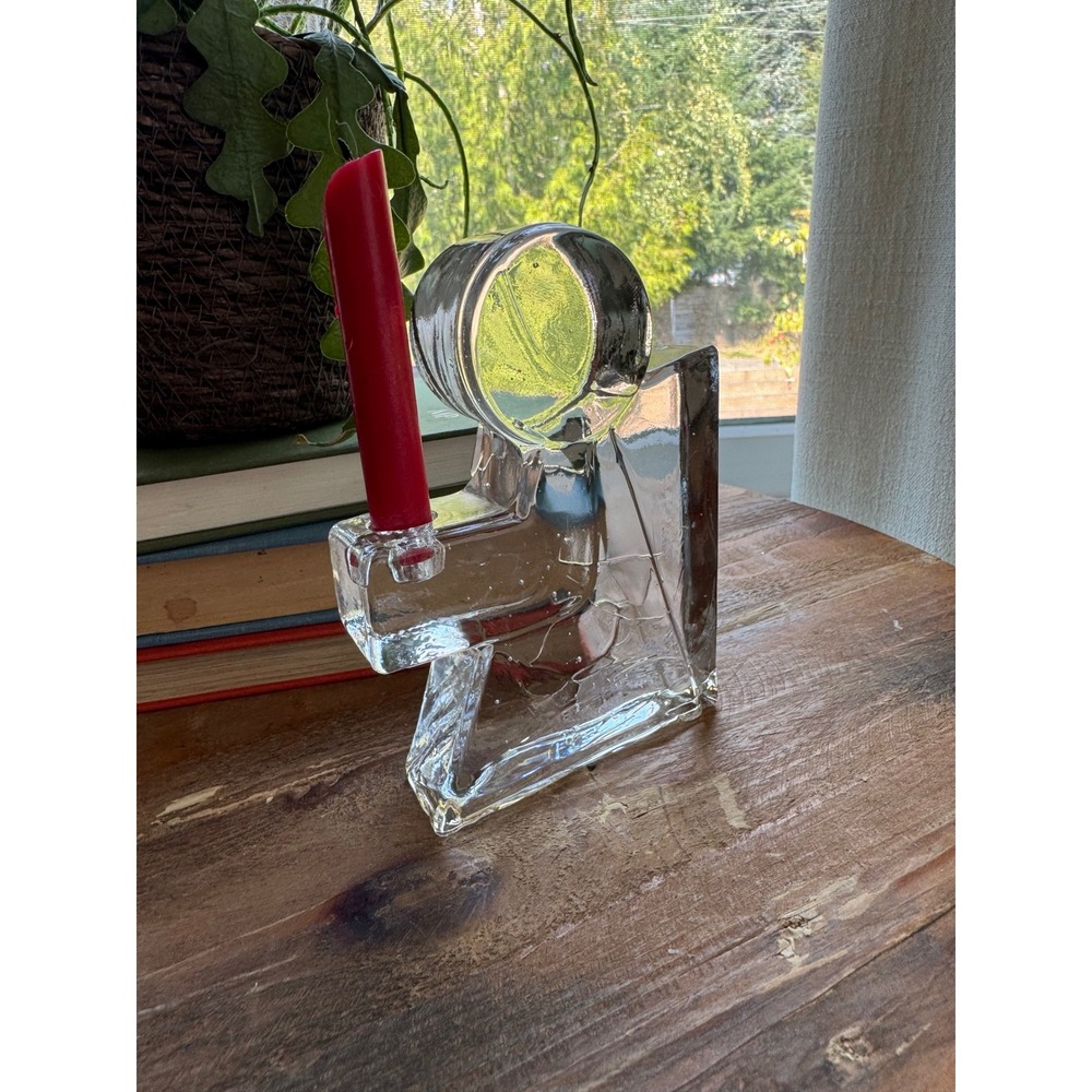 Vintage Heavy Clear Swedish Glass Angel Taper Candle Holder Minimalist MCM